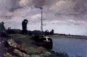 Camille Pissarro River landscape with boat Paysage fluviale avec bateau pres de Pontoise oil painting artist